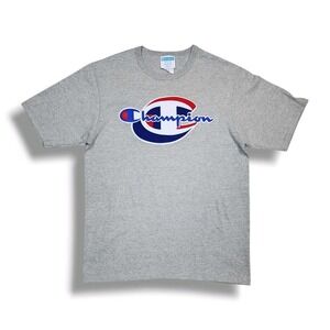 Champion Short Sleeve Crew Neck Big Logo Pullover Gray T-Shirt Men's M